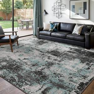 lot 5681 image: RELEANY Washable Area Rugs 8x10 Non-Slip Modern Abstract Soft for Living Room Entryway Bedroom Nursery, Print Pattern, Blue Black Teal