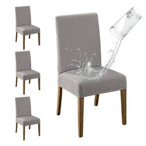 lot 5682 image: MOSAYT 100% Waterproof Dining Room Chair Covers Set of 4, Super Fit Stretch Jacquard Parson Chairs Slipcovers Removable Washable Chair Seat Protectors for Home, Kitchen, Banquet (Light Grey)