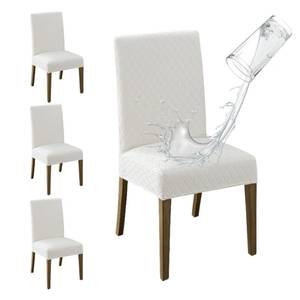 lot 5684 image: MOSAYT 100% Waterproof Dining Room Chair Covers Set of 4, Super Fit Stretch Jacquard Parson Chairs Slipcovers Removable Washable Chair Seat Protectors for Home, Kitchen, Banquet (White)