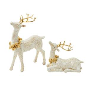 lot 5686 image: DN DECONATION 2pcs White Christmas Reindeer Statue, Indoor Reindeer Decor, Tabletop Resin Deer Figurine