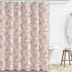 lot 6438 image: WOUVMA Pink Shower Curtain Floral Cotton Linen Cottagecore Shower Curtain for Bathroom 72 W x 72 L
