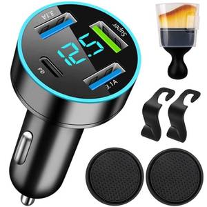 lot 6444 image: 88W Car Charger Super Fast Charging Cigarette Lighter USB Phone Accessories Charger Voltmeter Adapter with QC USB c Type c PD Universal Quick Charge Multi 4 Port for 12-24v Car Cigarette Lighter Plug