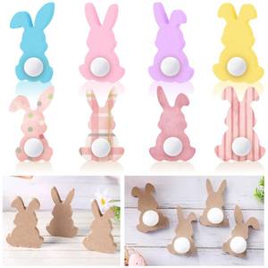 lot 6451 image: Menkxi 22 Pcs Easter Wooden Bunny Cutouts for Crafts Unfinished Easter Wood Cutouts Bunny Table Sign Rabbit Tabletop Decoration with 22 White Felt Balls Pom Ball 60 Adhesive Dots for DIY Craft Spring