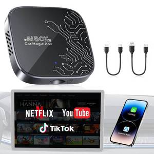 lot 6458 image: 4-in-1 Wireless CarPlay Adapter for Streaming NetflixYouTubeTikTokTF Card, 2026 Magic Video AI Box & Android Auto Dongle Dual Band WiFi, Autolink Pro Plug & Play, Fits for OEM Wired Car Play Car