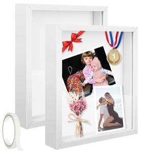 lot 9668 image: 2 Pack 11 x 14in Shadow Box Frame Shadow Boxes Display Cases 3D Picture Frame Shadow Boxes Display Cases with Adhesive Tape for Baby Items Wedding Memories Awards Medals Tickets and Photos(White)
