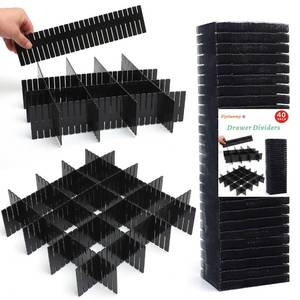 lot 9673 image: Flytianmy 40Pcs Drawer Dividers, Adjustable Drawer Organizer for Socks, Underwear, Makeup, Can Help Tidy Kitchen, Bedroom, Dresser Black