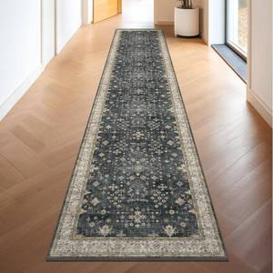 lot 9685 image: Black Boho Washable 2x10 Hallway Runner Rug - Extra Long Runners for Kitchen, Bathroom, Stair, Non-Slip Floor Carpet Rugs for Large Entryway Indoor, Vintage Multi Ashen Floral Decor