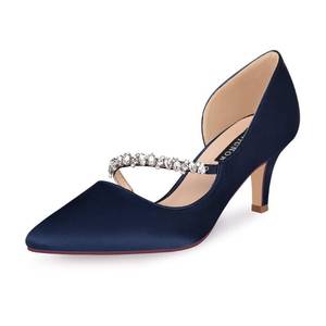 lot 9688 image: ERIJUNOR E0168A Women Mid Kitten Heels Closed Pointy Toe D��Orsay Pumps Wedding Party Shoes Navy Size 10