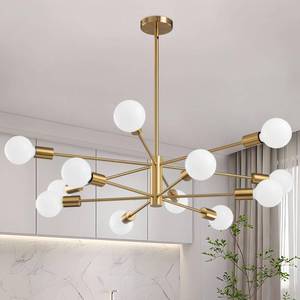 lot 9694 image: RUIYEY Modern Sputnik Chandeliers Light, 12-Light Gold Gold Dining Room Chandelier Over Table, Height Adjustable Industrial Semi Flush Mount Mid Century Chandelier for Kitchen Island Living Room
