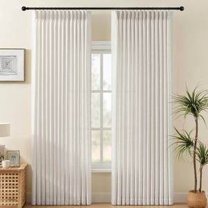 lot 9707 image: 90 Inch Curtains Pinch Pleated 2 Panels for Living Room, Semi Sheer Memory Trained Light Filtering Linen Blend Pinch Pleat Curtain with Rings Back Tab Drapes for Bedroom Dining Room, 40x90, Natural