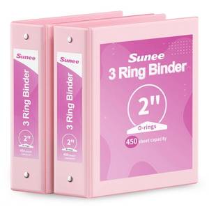 lot 9714 image: SUNEE 3 Ring Binder 2 Inch 2 Pack, Clear View Binder Three Ring PVC-Free (Fit 8.5x11 Inches) for School or Office Supplies, Pink