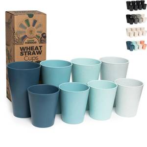 lot 9720 image: Grow Forward Premium Wheat Straw Cups - 13 & 20 oz Unbreakable BPA Free Hard Plastic Cups - Reusable Lightweight Plastic Drinking Glasses for Kitchen, Outdoor, Water, Camping, RV - Seascape
