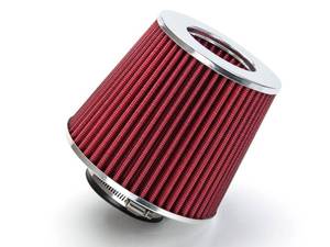lot 9724 image: RED Rtunes Racing Universal Clamp-On Air Intake Filter Dry Washable Cone Air Filter Replacement for Car Truck SUV Engine Air Cleaner (2.5)
