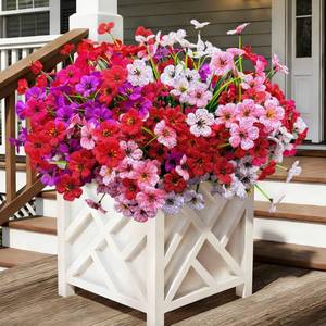 lot 9736 image: Colorful 20 Bundles Artificial Flowers for Outdoors,MixColors Fake Silk Flowers with Plastic Plants for Outside,Faux mums Realistic Flowers for Window Box Yard Fuchsia Balcoy Dector (Mixed Color)