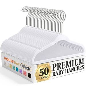 lot 9739 image: HOUSE DAY 11 Inch Velvet Baby Hangers 50 Pack White, Premium Kids Hangers for Children, Infant & Toddler Clothes, Durable Non Slip Small Baby Felt Hanger for Closet, Ideal for Everyday Use