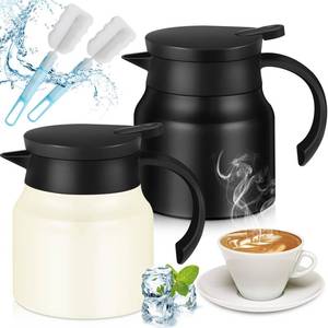 lot 9745 image: Ziliny 2 Pcs Coffee Carafes for Keeping Hot Cold 27 oz Insulated Pitcher Small Stainless Steel Beverage Dispenser Brush Double Wall Vacuum Creamer Container Thermal Milk Chocolate Home Office Supplies