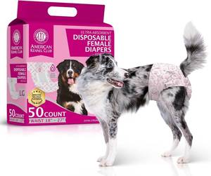 lot 9758 image: American Kennel Club Female Dog Wrap, Disposable Diapers with Wetness Indicator (L �� High Tail (18��27 in), 50, Count)