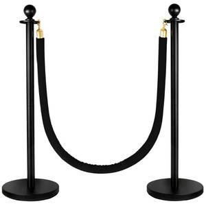 lot 9760 image: 2 Pack Stanchions Post with Velvet Rope, Heavy Duty Metal Posts with Weighted Base, Crowd Control Barriers & Poles for Red Carpet, Movie Theater, Event, Party Supplies(Black)