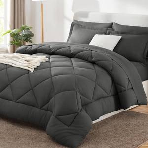 lot 9765 image: CozyLux King Size Comforter Set Dark Grey - 7 Pieces Bed in a Bag King, Luxury Soft Bed Set for All Seasons, Bedding Set with Down Alternative Comforter, Sheets, Pillowcases & Shams