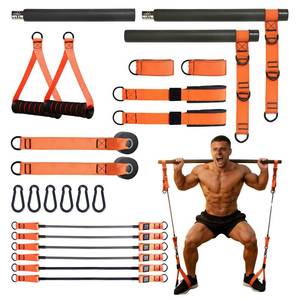 lot 9767 image: Pilates Bar Kit with Resistance Bands for Men & Women, (35, 45, 55lb) Adjustable Heavy Duty Workout Equipment, Home Gym, Strength Training Arms, Legs, Hips, Abs �� Portable Pilates Stick (Orange)