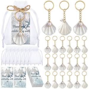 lot 10005 image: Equsion 24 Sets Seashell Keychain Beach Party Favor Last Toast on The Coast Party Bulk Gift Beach Shell Charm and Pearl Gift with Organza Bag for Nautical Wedding Baby Shower Bridal Shower (White)