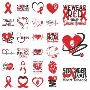 lot 10009 image: Landhoow 240 Pcs Heart Health Awareness Tattoos Temporary Glitter Awareness Body Sticker for Campaign Favor Charity Supplies, 24 Designs