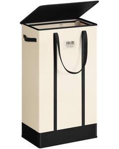 lot 10023 image: SOLEDI 75L Slim Laundry Basket with Lid,Collapsible Narrow Laundry Hamper Handles,Tall Skinny Dirty Clothes Hamper for Laundry Room,Dorm,Bathroom,Bedroom,and Small Spaces, 75L Beige