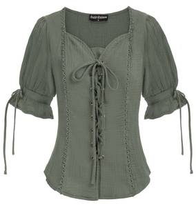 lot 10033 image: Scarlet Darkness Womens Renaissance Shirts Casual Sweetheart Neck Lacing Tops Blouse Green Gray L