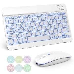 lot 10037 image: TECURS Bluetooth Keyboard and Mouse Combo for iPad, 7-Color Backlit Rechargeable Wireless Keyboard & Mouse Compatible with iPad 10th9th8th Gen, iPad ProAirMini and ipadOS 13 and Above (White Grey)