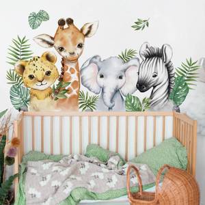 lot 10039 image: 52.51x23.62 Inch Watercolor Jungle Animal Wall Decals Safari Forest Animal Wall Sticker Elephant Lion Monkey Decals for Baby Nursery Playroom Bedroom Classroom Kindergarten Decor