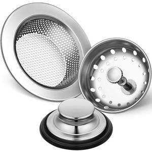 lot 10478 image: Mudder 3 Pcs Kitchen Sink Drain Strainer and Stopper Stainless Steel Garbage Disposal Plug with Handle Universal Anti-Clogging Kitchen Sink Filter Sieve Basket Strainer(Silver)