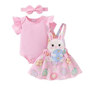 lot 10479 image: DOMOABEI 3 Months Baby Girl Easter Outfit Infant Newborn Baby Girls Clothes My 1st Easter Egg Outfits Bunny Dress Ruffle Cute Bunny Romper Suspender Skirt Headband 0-3 Months