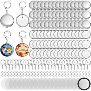 lot 10483 image: ZAVOOS 100 Pack Button Maker Keychain Supplies, 58 mm  2.25 Inch Metal Keychain Making Kit for Button Maker Machine, Blank Badge Set with Metal Shell Back Cover, Plastic Film, Chain, Ring for DIY