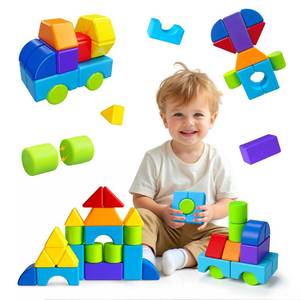 lot 10489 image: Pairez Toys Multi-Shape Magnetic Blocks, Large Stacking & Building Blocks Set, Preschool Educational Sensory Magnet Toys for Kids Ages 3-5 Year Old Boys & Girls Toddlers(20pcs)