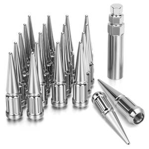 lot 10490 image: DYNOFIT M12x1.5 Spike Lug Nuts, 20PCS 12x1.5 Lug Nut, Compatible with Honda Acura Chevy Hyundai Toyota Lexus Mitsubishi(Chrome), 3.35 inch Tall Closed End Nuts with 1 Socket Key
