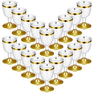 lot 11528 image: Didaey 48 Pcs Disposable Plastic Wine Glasses 6 oz Party Wine Cups Hard Plastic Drinking Glasses with Stem Stackable Stemmed Goblets for Champagne Dessert Wedding Home Toasting(Gold Rim)