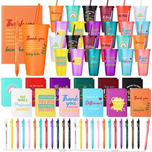 lot 11533 image: Feifeiya 72 Pcs 24 Set Thank You Gifts Bulk 24 oz Employee Staff Dispatcher Appreciation Tumbler with Lids and Straws Motivational Pens Inspirational Notepads Plastic Cup Gift (awesome, Colorful 2)