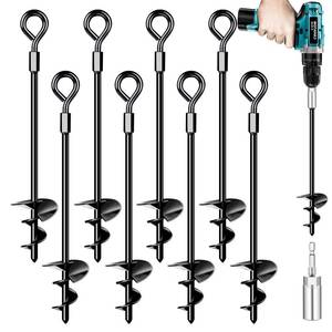 lot 11541 image: Payivsve Ground Anchors 8 Pack, Heavy Duty Swing Set Anchors, Spiral Earth Anchor for Trampoline, Camping, Shed, Canopies, Metal Trampoline Anchor Resistant Strong Wind