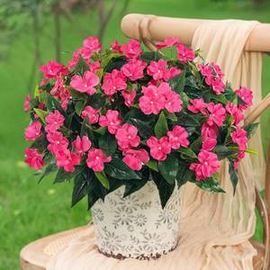 lot 11542 image: Uqueeten Fake Flowers Artificial Flowers for Outdoor��Artificial Impatiens Bouquet Flowers for Outdoors��Spring Flowers Artificial Impatiens Outdoor Silk Fake Flowers Indoor Decor 4PCS (Rose Red)