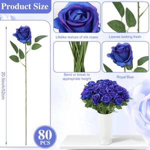 lot 11546 image: Ovveroche 80 Pcs Roses Artificial Flowers,Silk Royal Blue Rose Artificial Flowers,Fake Blue Roses Petals Long Stem Roses for Wedding Bouquet Home Party Decor