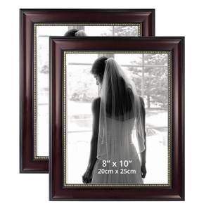 lot 11551 image: GraduationMall 8x10 Picture Frames, Real Glass, Display Photos for Wall or Tabletop, Mahogany with Gold Beads, 2-Pack