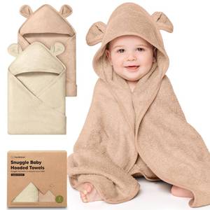 lot 11553 image: KeaBabies 2-Pack Hooded Baby Towels for Newborn - 35x35 Soft & Absorbent Viscose From Bamboo Baby Bath Towels with Hood for Infant, Toddler, Kids, Boys Girls, Newborn Bath Essentials (Almond, Regular)