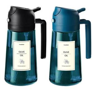lot 11554 image: TrendPlain 16oz470ml Blue Glass Olive Oil Sprayer for Cooking - 2 in 1 Olive Oil Dispenser for Kitchen Gadgets, Air Fryer, Salad, and BBQ (1 Pack, Black & Navy)