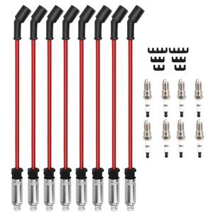 lot 11571 image: 41-110 Iridium Spark Plugs & 9478RR 48322 Spark Plug Wires for 5.3 6.0L 6.2L Chevy GMC Silverado Suburban Avalanche Cadillac Escalade Yukon Sierra V8 LS Truck Red (Pack of 8)