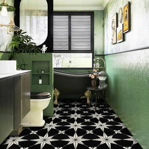 lot 11573 image: RomDeco Peel and Stick Floor Tile�� 20 Pcs floor tile stick Waterproof, 11.81 In 11.81 In Vinyl Flooring Black, Peel and Stick Flooring for Bathroom, Kitchen and Bedroom, Easy to Install Self-adhesive