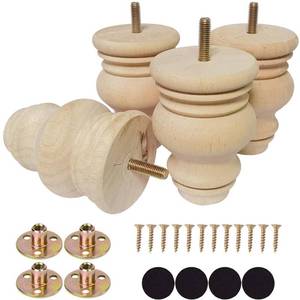 lot 11580 image: Btibpse 2 3 4 Inch Wooden Furniture Legs, Solid Wood Unpainted Replacement Furniture Legs, OttomanLoveseat Replacement Legs, Cabinet LegsDeskSofaBookcase Round Bun Feet Set of 4 (4.7 Inch B)
