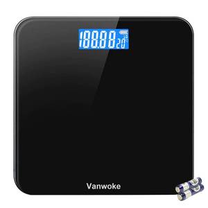 lot 11583 image: Smart Scale for Body Weight Digital Bathroom Scale with Temperature Indication Corner Design Highly Accurate Body Weight Scale Black Body Fat Scale with Blue LCD Backlight Display 400Lb180kg