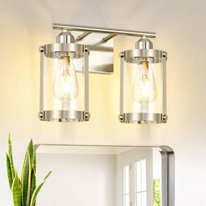 lot 11585 image: Osimir 3-Light Brushed Nickel Bathroom Light Fixtures, 21 Inch Modern Bathroom Vanity Lighting Fixtures Over Mirror with Clear Glass and Metal Cage Wall Sconce Lights for Bath, E26, OS-3014BN-3W