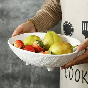 lot 11586 image: Dneuoir Decorative Fruit Bowl Ceramic Large Fruit Bowl for Kitchen Counter Table Decor, Key Bowl Bread Candy Snacks Organizer Modern Farmhouse Centerpieces Home D�cor (White)