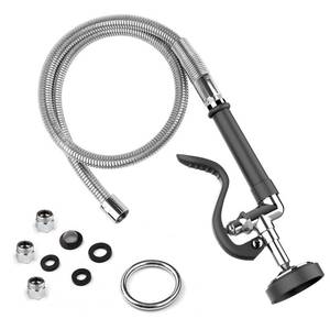 lot 11590 image: MSTJRY Spray Valve with 45 Pre Rinse Hose, Commercial Sink Sprayer Hose Pre Rinse Sprayer with Flexible Stainless Steel Hose Assembly for Commercial Kitchen Faucets, Polished Chrome(Black,3 Adapters) (Used)